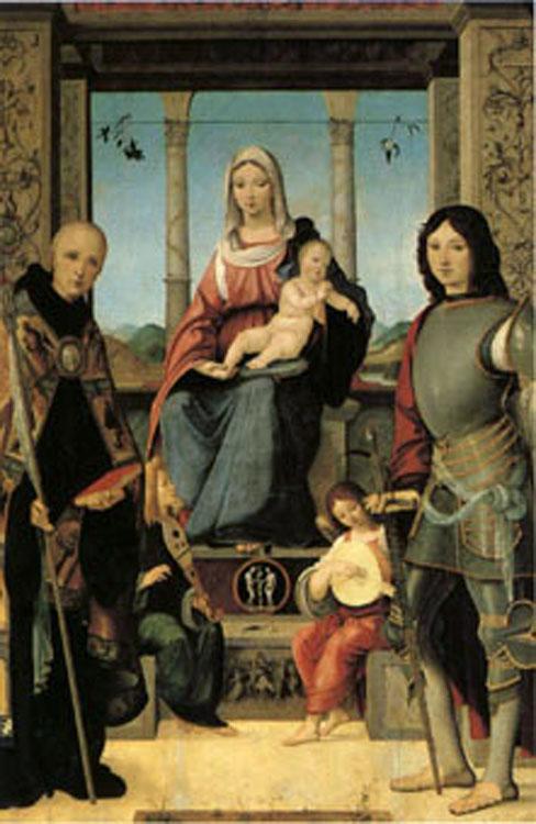 Francesco Marmitta The Virgin and Child with Saints Benedict and Quentin and Two Angels (mk05) china oil painting image
